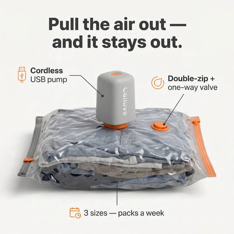 Calluve PacVac | Portable Travel Vacuum Bags